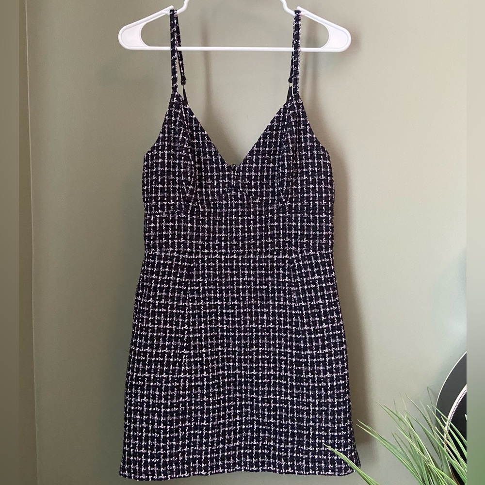 Abercrombie & Fitch Black and White Tweed Midi Dress